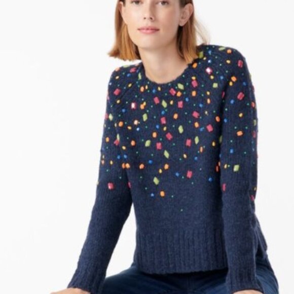NWT Embellished Navy Blue Embellished Alpaca-Blend Crewneck Sweater - Picture 3 of 10